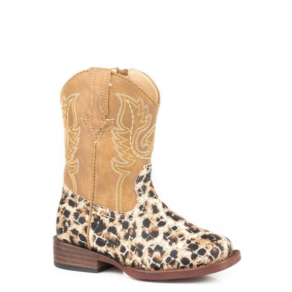 Roper Girls Glitter Leopard Square Toe Cowboy   Mid Calf Boots