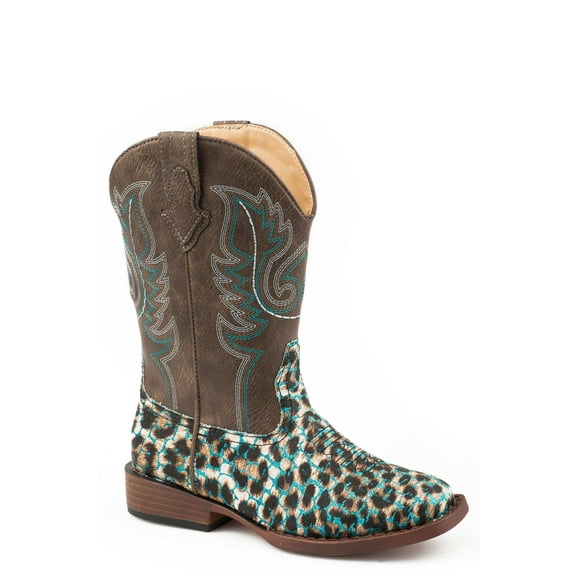 Roper Girls Glitter Leopard Square Toe Cowboy Mid Calf Boots