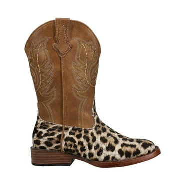 Roper Girls Glitter Leopard Square Toe Cowboy Mid Calf Boots