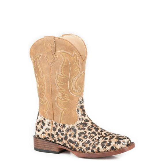 Roper Girls Glitter Leopard Square Toe Cowboy Mid Calf Boots