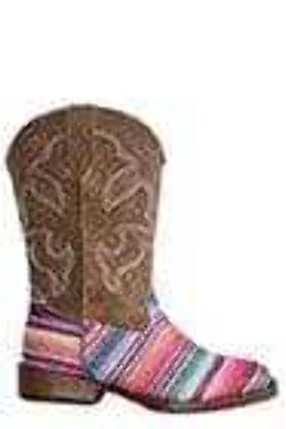 Girls Glitter Serape Striped Embroidered Square Toe Cowboy Mid Calf