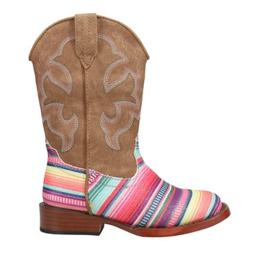 Roper Girls Glitter Serape Striped Embroidered Square Toe Cowboy   Mid Calf