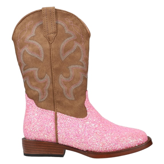 Roper Girls Glitter Square Toe Pull On Cowboy Mid Calf Boots