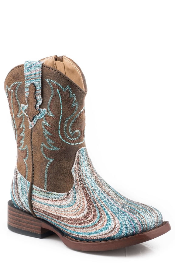 Girls Toddler Brown Shaft With Swirly Glitter Vamp Boot