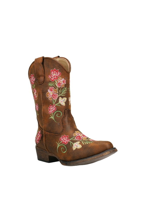 Girls Juliet Embroidery Snip Toe Cowboy Mid Calf Boots