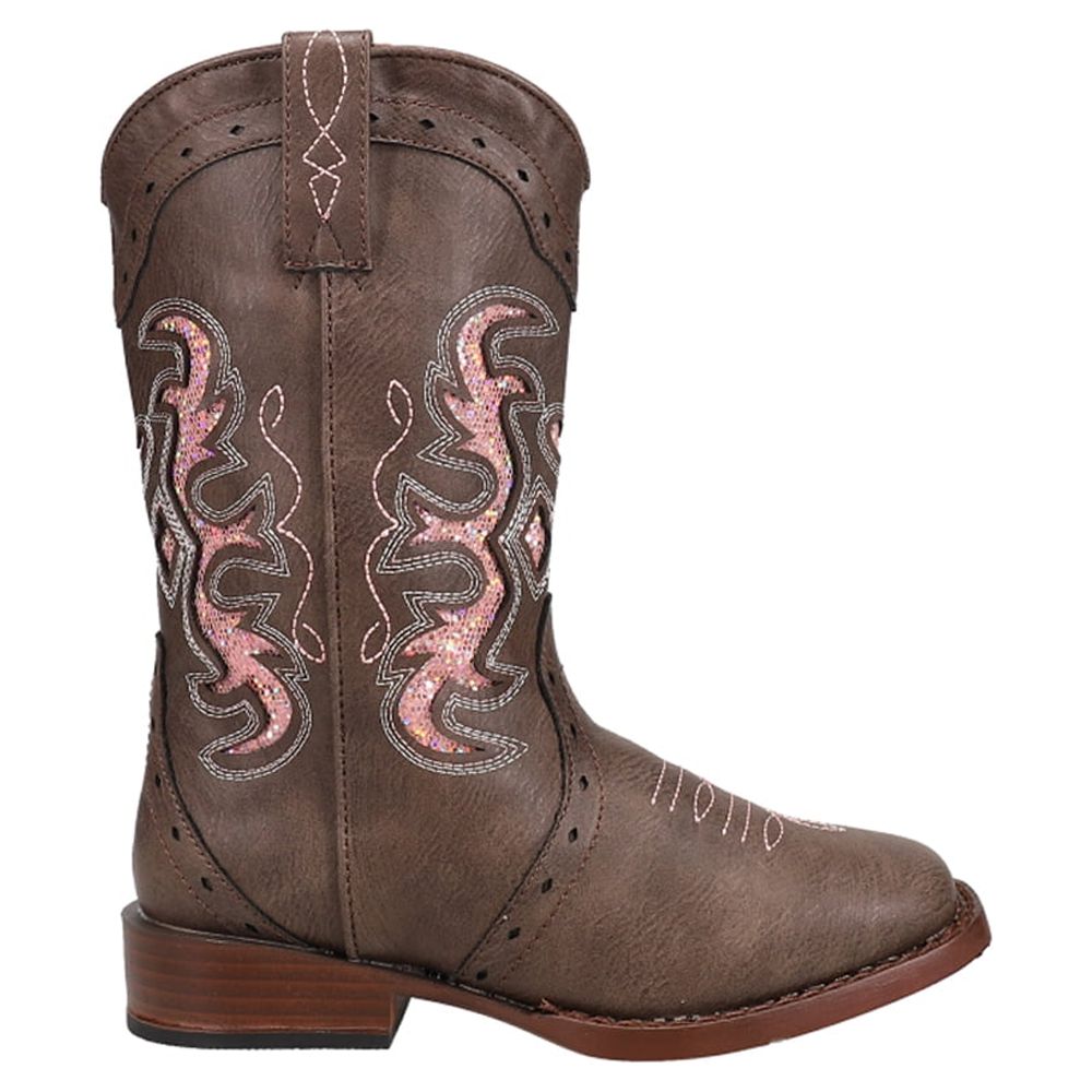 Roper Girls Lexi Rhinestone Square Toe Cowboy Mid Calf Boots - Walmart.com