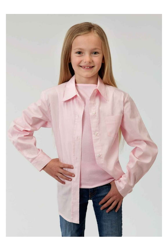 Girls Pink Solid Long Sleeve Western Button Shirt