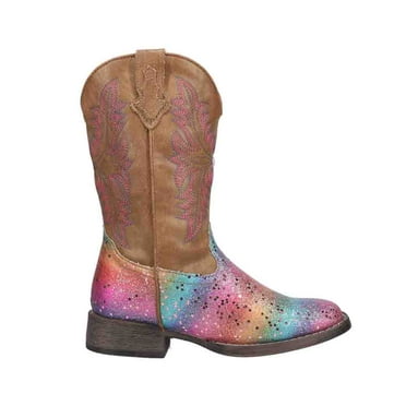 Roper Girls Rainbow Glitter Square Toe Cowboy   Mid Calf Boots