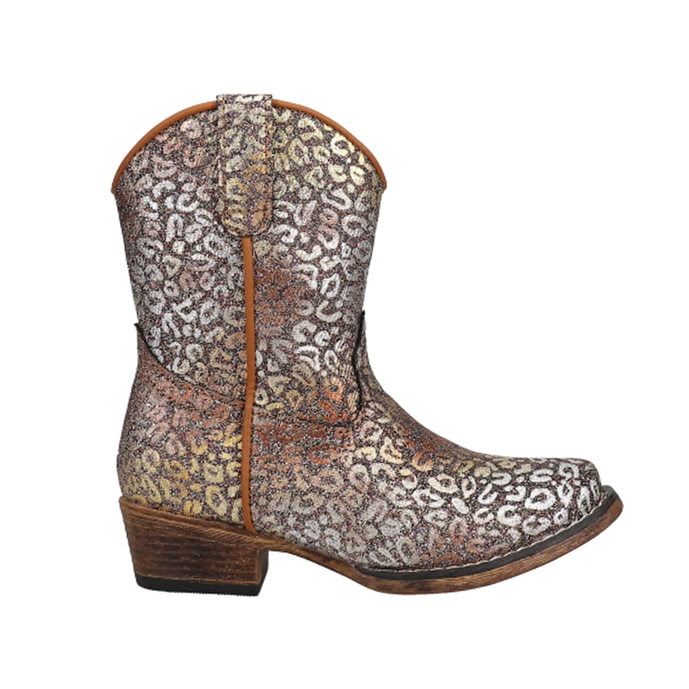 Roper Girls Riley Glitter Leopard Snip Toe Cowboy Mid Calf Boots ...