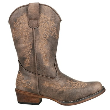 Roper Girls Riley Scroll Snip Toe Cowboy   Mid Calf Boots