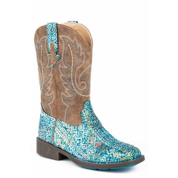 Roper Girls Southwest Glitter Square Toe Cowboy   Mid Calf Boots