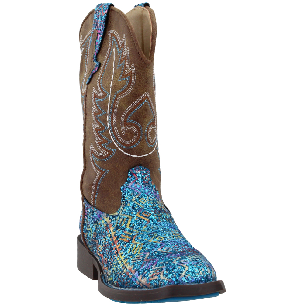 Roper Girls Southwest Glitter Square Toe Cowboy Mid Calf Boots ...