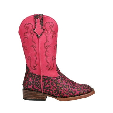 Roper Girls Wild Cat Embroidered Glitter Leopard Square Toe Cowboy   Mid Ca