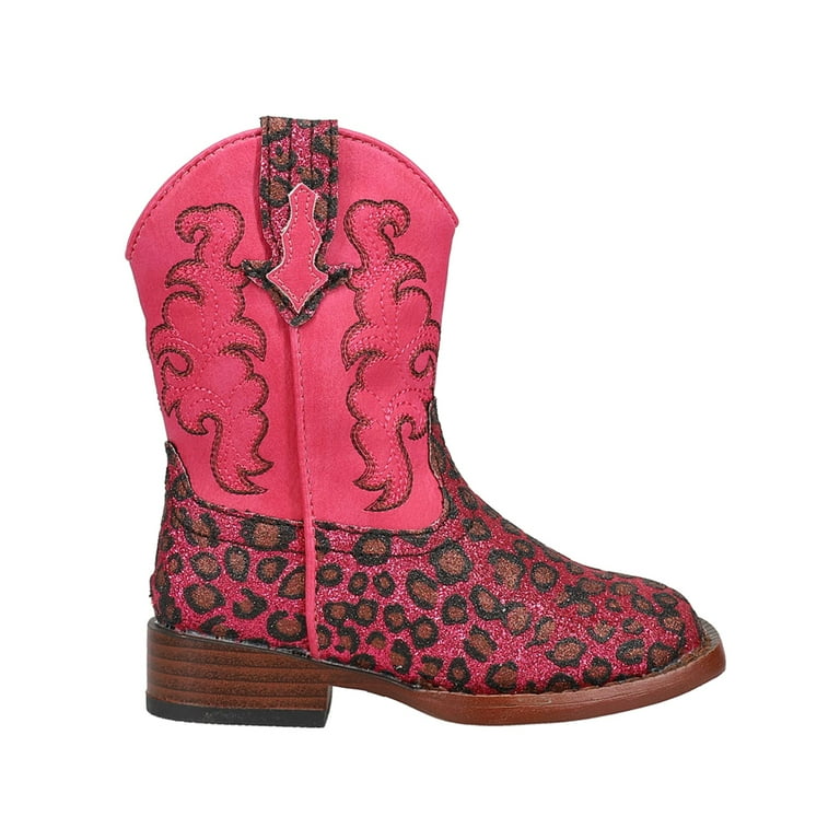 Roper Girls Wild Cat Glitter Square Toe Cowboy Mid Calf Boots