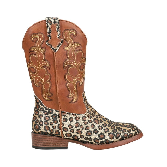 Roper Girls Wild Cat Leopard Glitter Cowboy Mid Calf Boots - Walmart.com