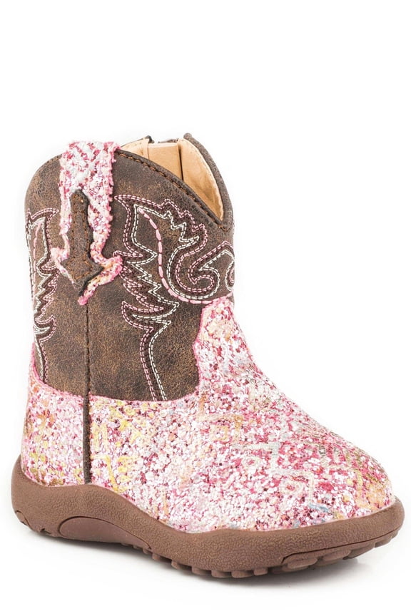 Infant Girls Cowbaby Aztec Glitter Round Toe Boots Mid Calf