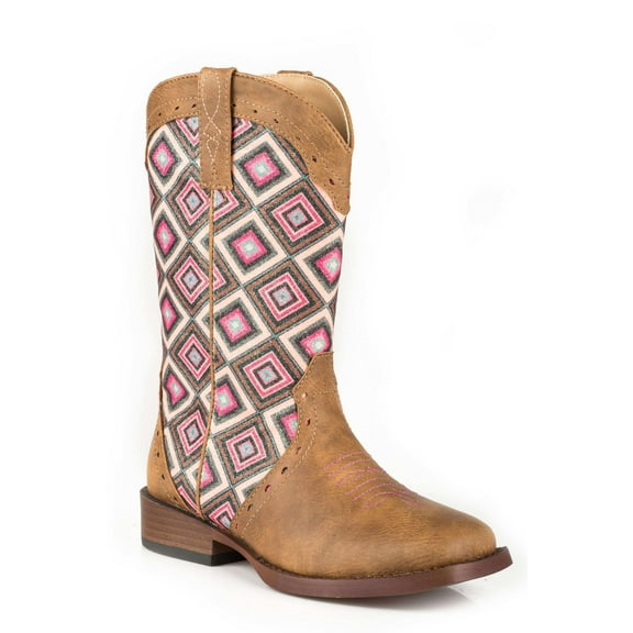Roper  Kids Girls Glitter Geo Square Toe Cowboy   Casual Boots   Mid Calf