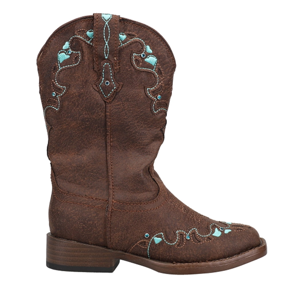 Roper Girls Heart Embroidery Square Toe Cowboy Mid Calf Boots - Walmart.com