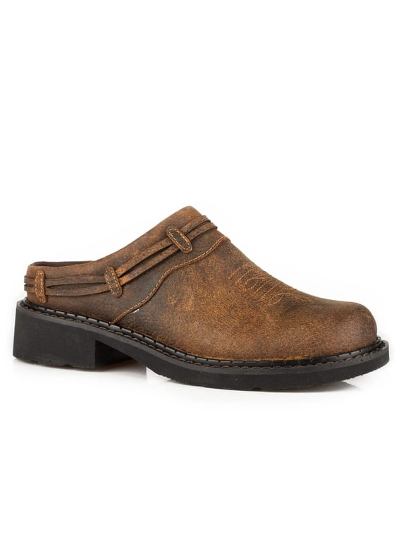 Laces Womens Brown Leather Mules Shoes 10.5