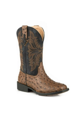 Real Ostrich Chunky Boot In Tobacco Dark Brown With Metal Plate On Toe 42/8