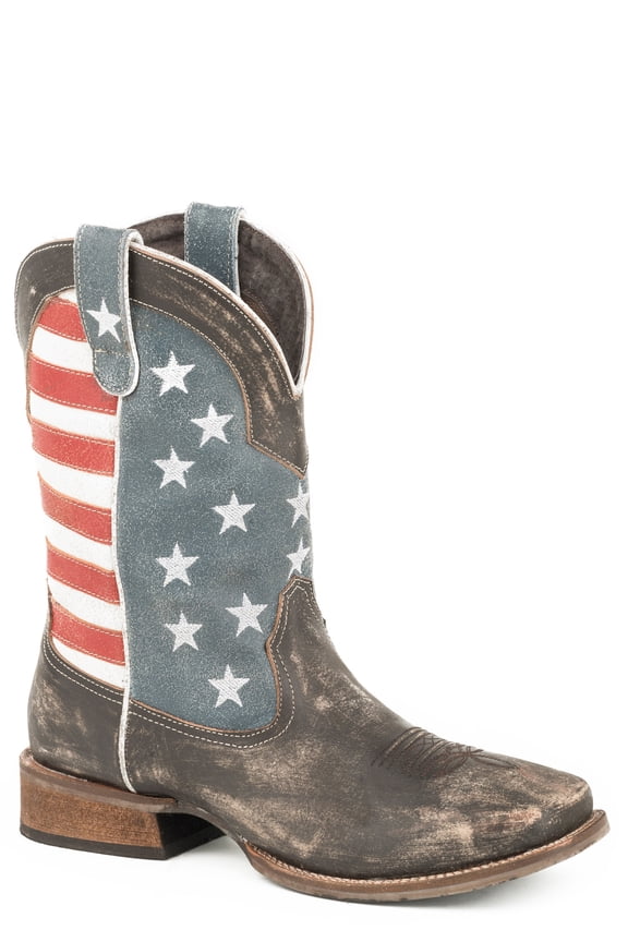 Men's American Flag Western Boot Broad Square Toe Brown 10.5 EE US