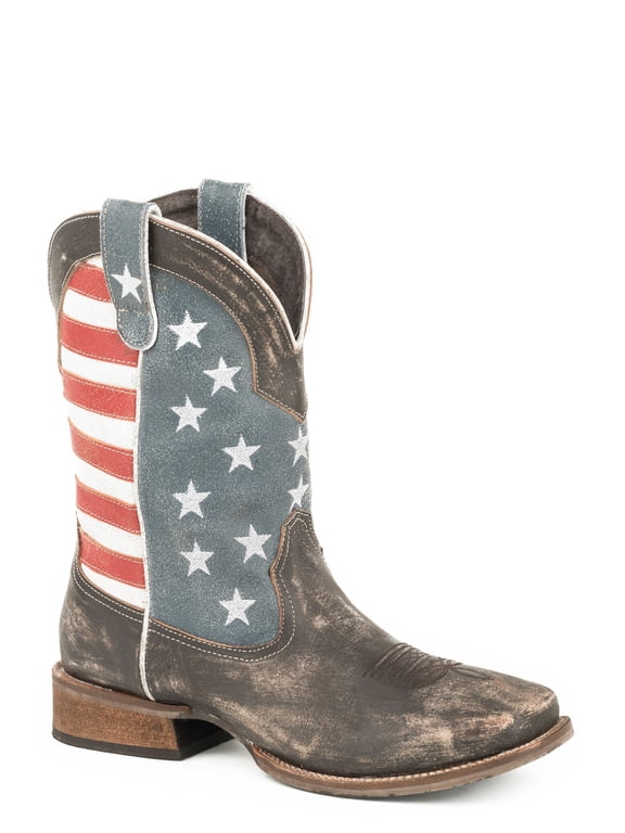 Men's American Flag Western Boot Broad Square Toe Brown 11 D(M) US