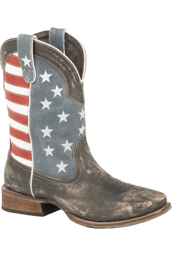 Men's American Flag Western Boot Broad Square Toe Brown 13 D(M) US