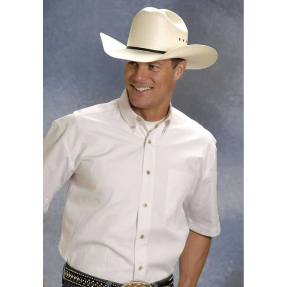 Roper Men's Short Sleeve Poplin Shirt Solid Poplin Button Down Colla L, 0366