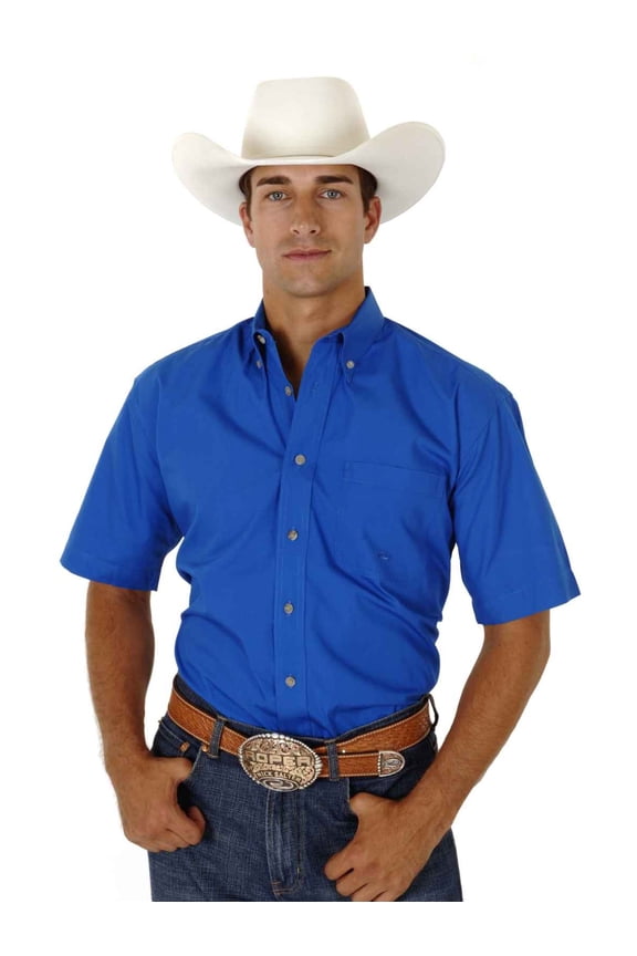 Men's Short Sleeve Poplin Shirt Solid Poplin Button Down Colla L, 0366