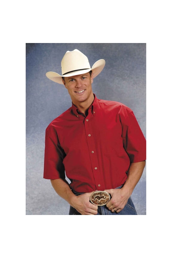 Men's Short Sleeve Poplin Shirt Solid Poplin Button Down Collar L, 0366