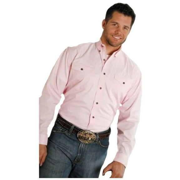 Roper Men's Solid Amarillo Collection Long Sleeve Western Shirt Pink Small