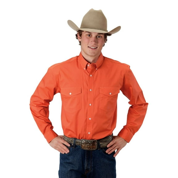 Roper Men's Solid Long Sleeve Button Down Western Shirt Orange XX-Large