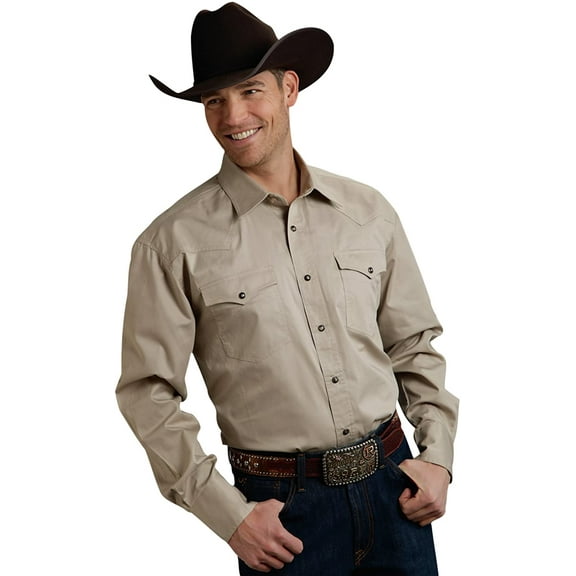 Roper Men's Solid Poplin Long Sleeve Snap Western Shirt Tan XXX-Large