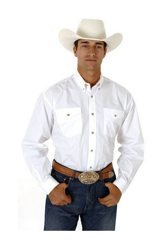 Men's Solid Poplin Long Sleeve Western Shirt Big And Tall White XXXX-Large Tall