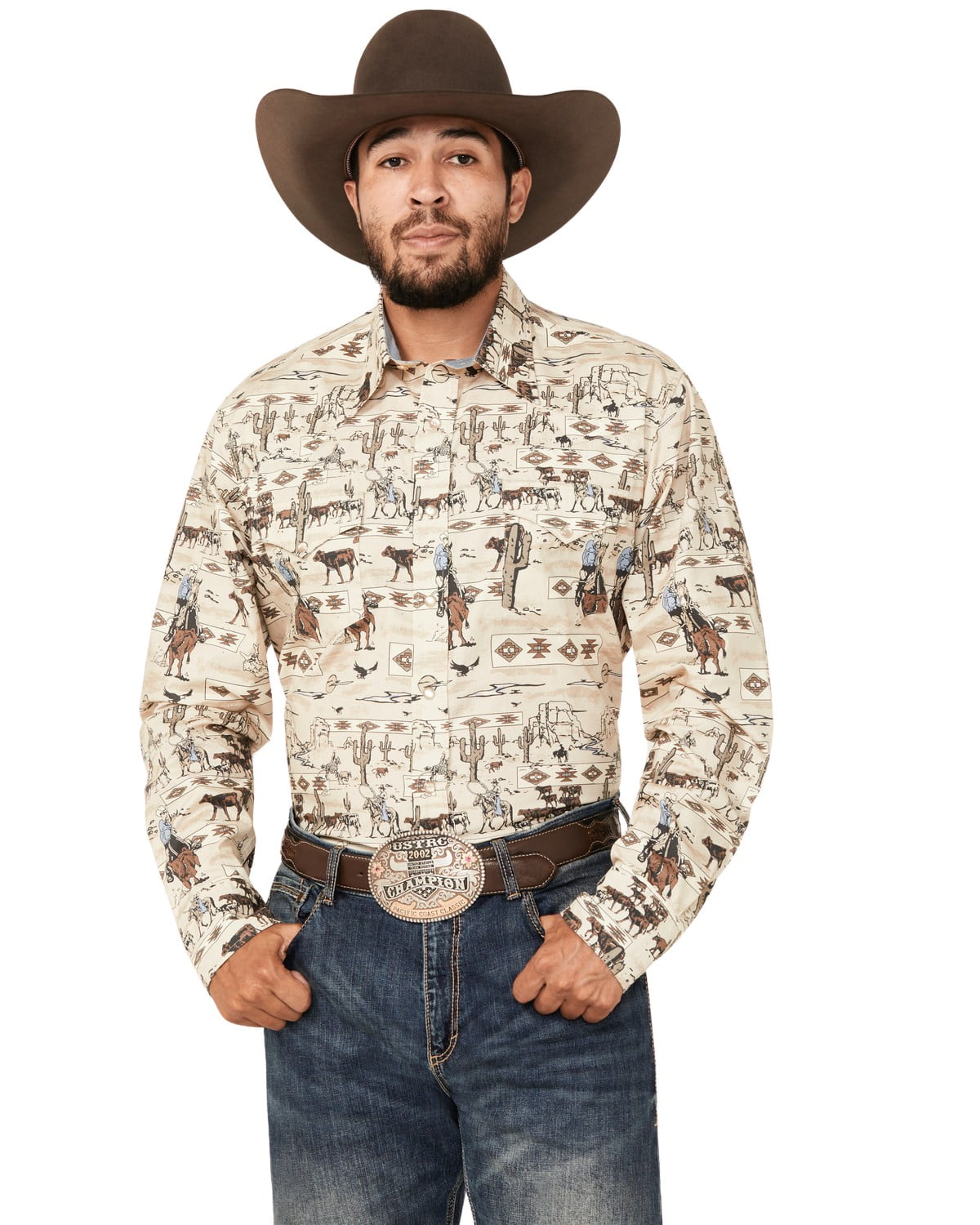 Roper Men's Vintage Scenic Print Long Sleeve Pearl Snap Western