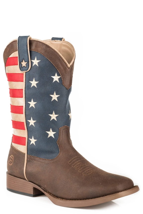 Mens American Patriotic Square Toe Cowboy Mid Calf Boots