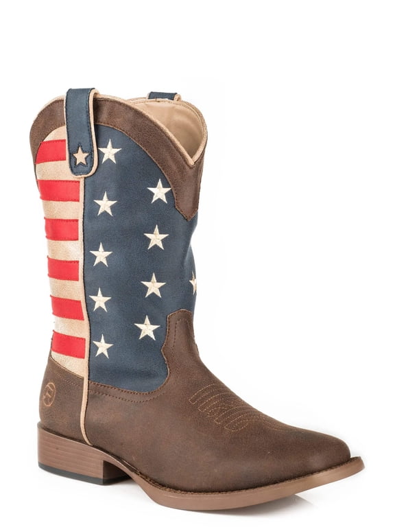 Mens American Patriotic Square Toe Cowboy Mid Calf Boots