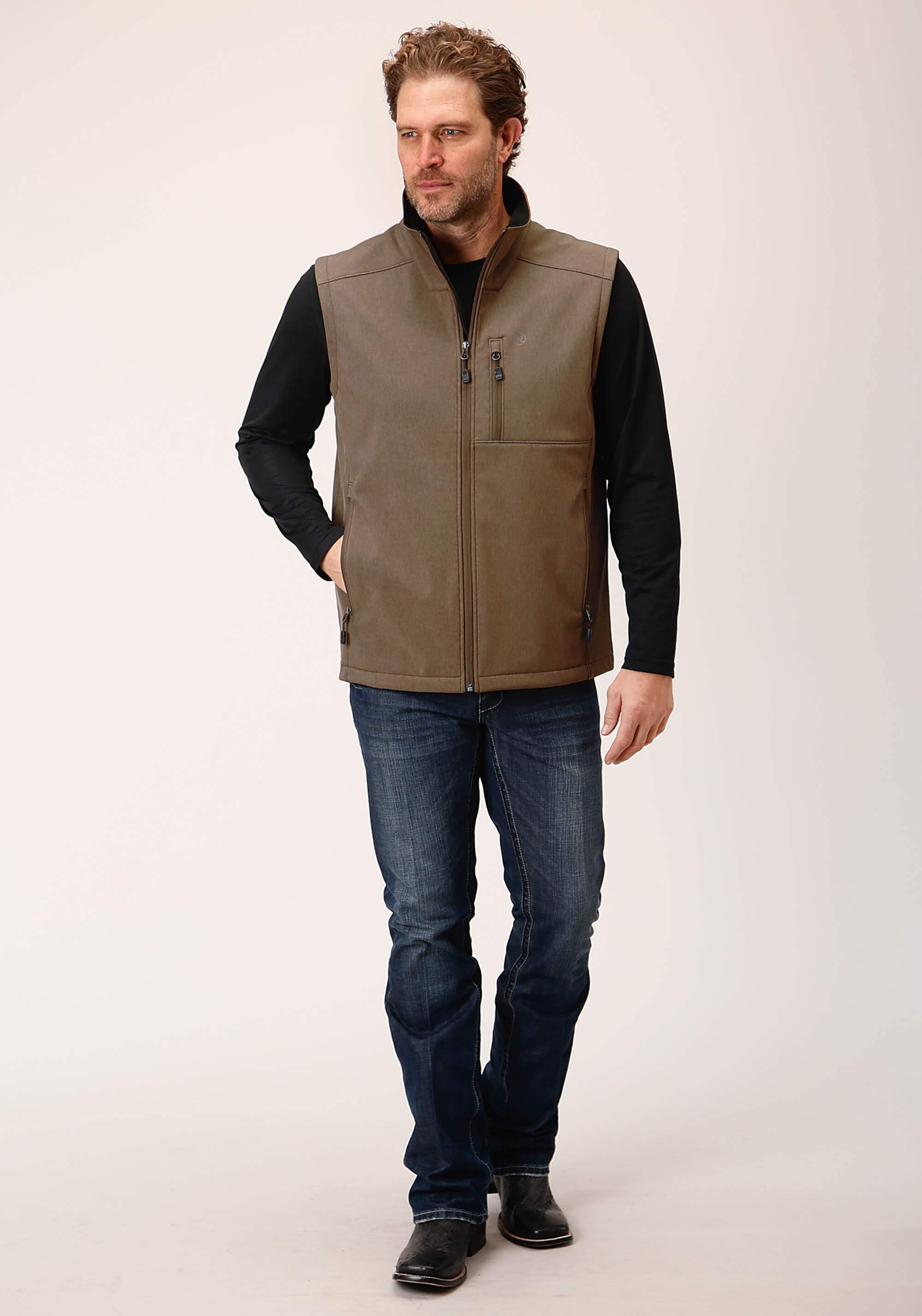 Roper Mens Heather Mocha Soft Shell Vest - Walmart.com