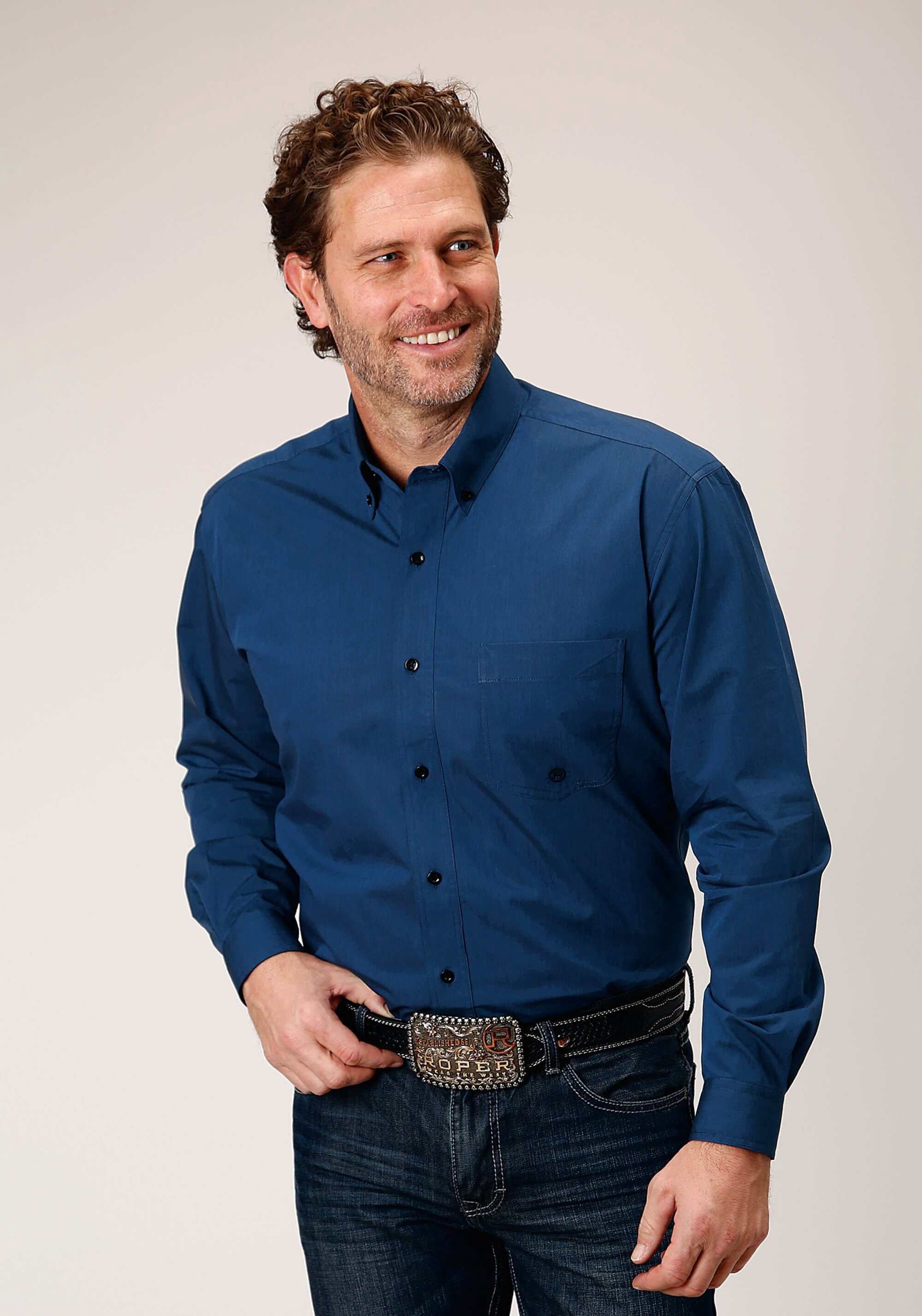 Blue Casual Long Sleeve Western Cowboy Shirt 43544 main image 0