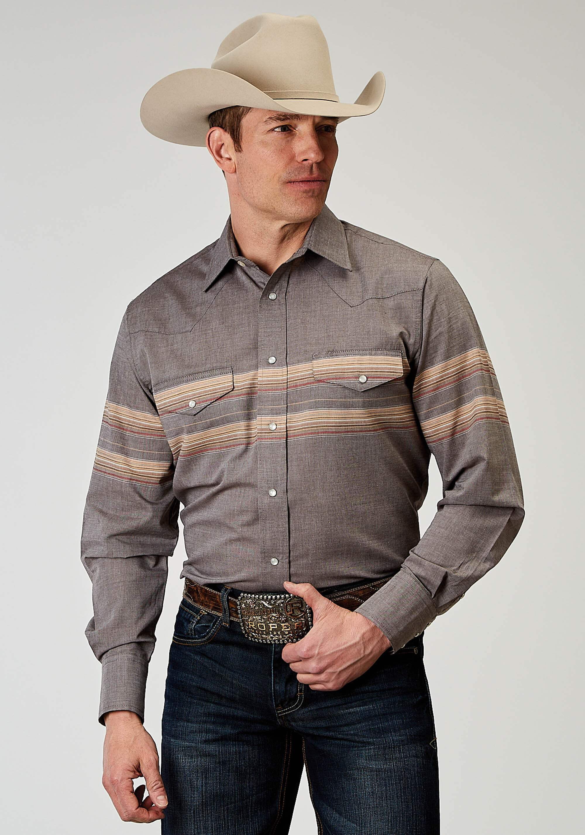 Roper - Mens Aztec Border Print Long Sleeve Western Shirt main image 1