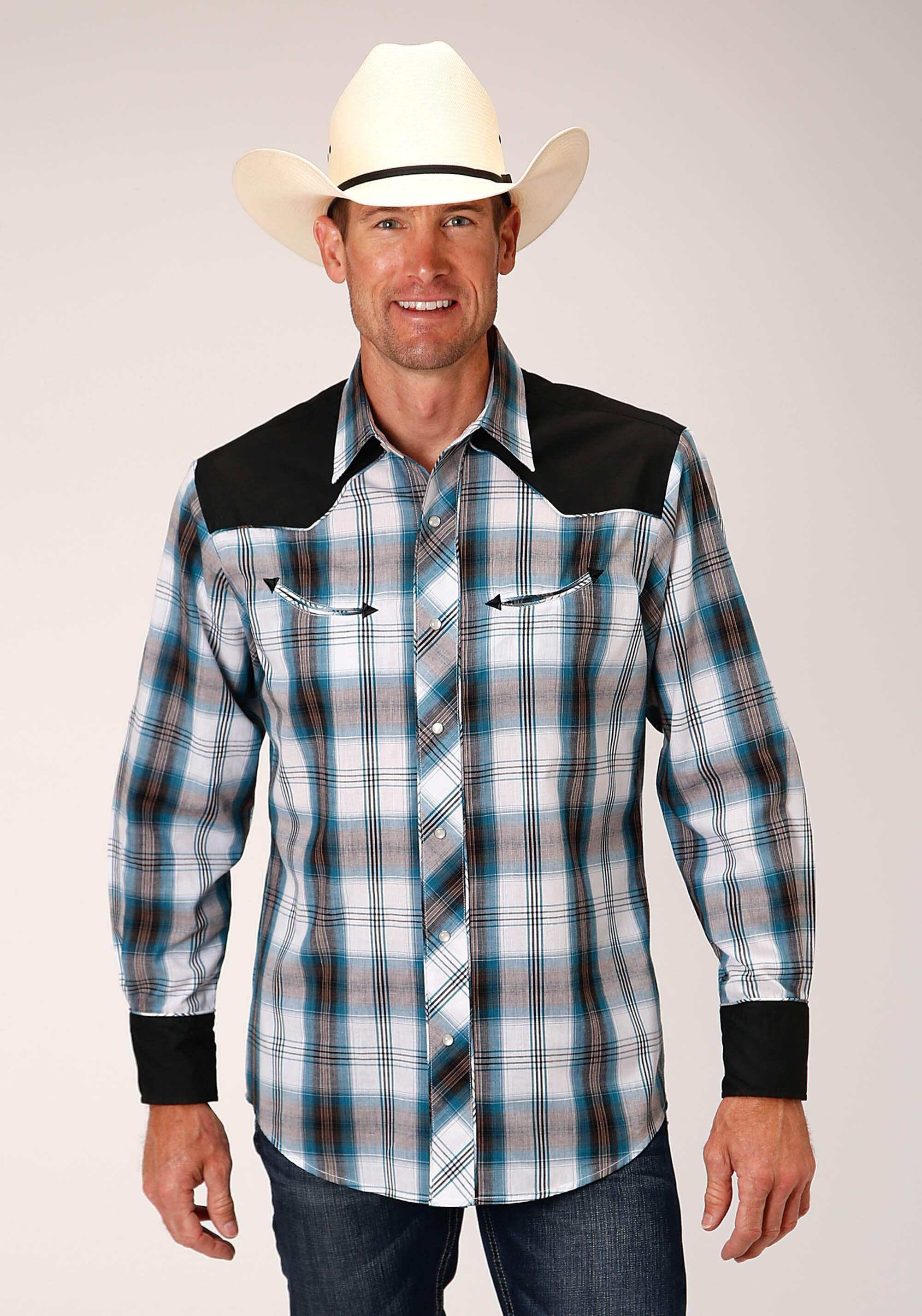 Roper 2105 Plaid Yokes (Grey) - Men's Western Shirt