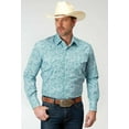 thumbnail image 1 of Roper Mens Long Sleeve Snap Stretch Poplin Teal Paisley Western Shirt, 1 of 1