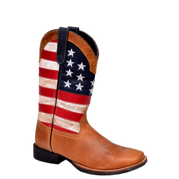 Roper Mens Patriotism Square Toe Cowboy Mid Calf Boots