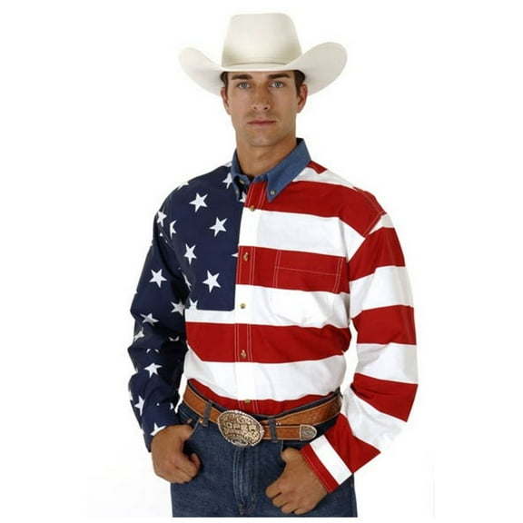 Roper Mens Red White And Blue Stars And Stripes Pieced American Flag Long Sleeve Western Snap Shirt