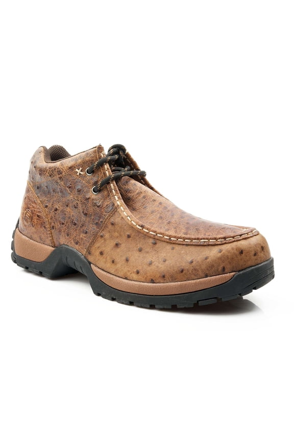 Mens Stirrup Ostrich Print Moc Toe Chukka  Ankle Boots