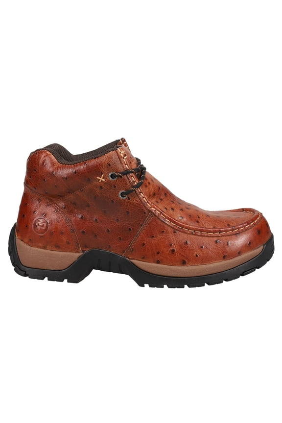 Mens Stirrup Ostrich Print Moc Toe Chukka Ankle Boots