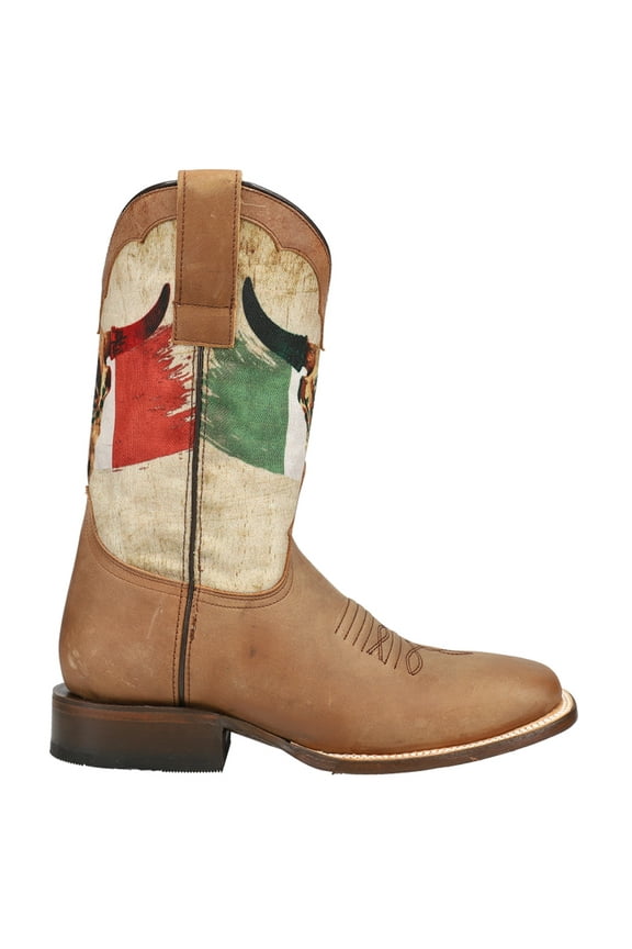 Mens Viva Mexico Patriotic Square Toe Pull On Cowboy Mid Calf Boots