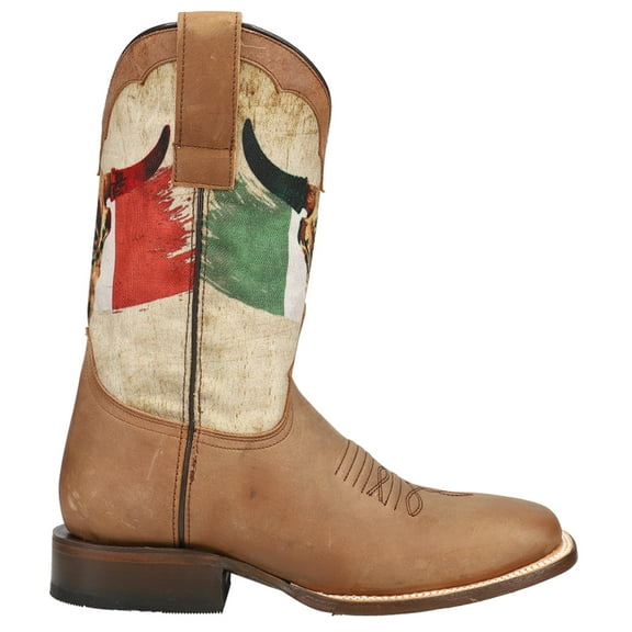 Roper Mens Viva Mexico Patriotic Square Toe Pull On Cowboy Mid Calf Boots