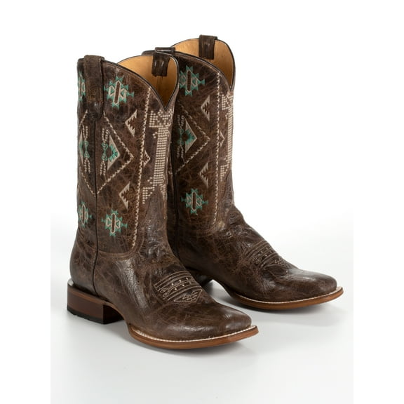 Women's Out West Southwestern Embroidered Western Boot Broad Square Toe - 09-021-7022-1461 BR 9 M US