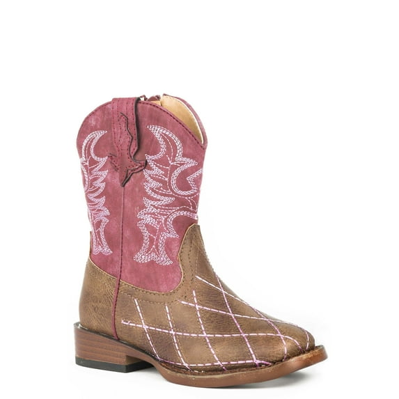 Roper Toddler Girls Cross Cut Checkered Embroidery Square Toe Boots Mid Calf